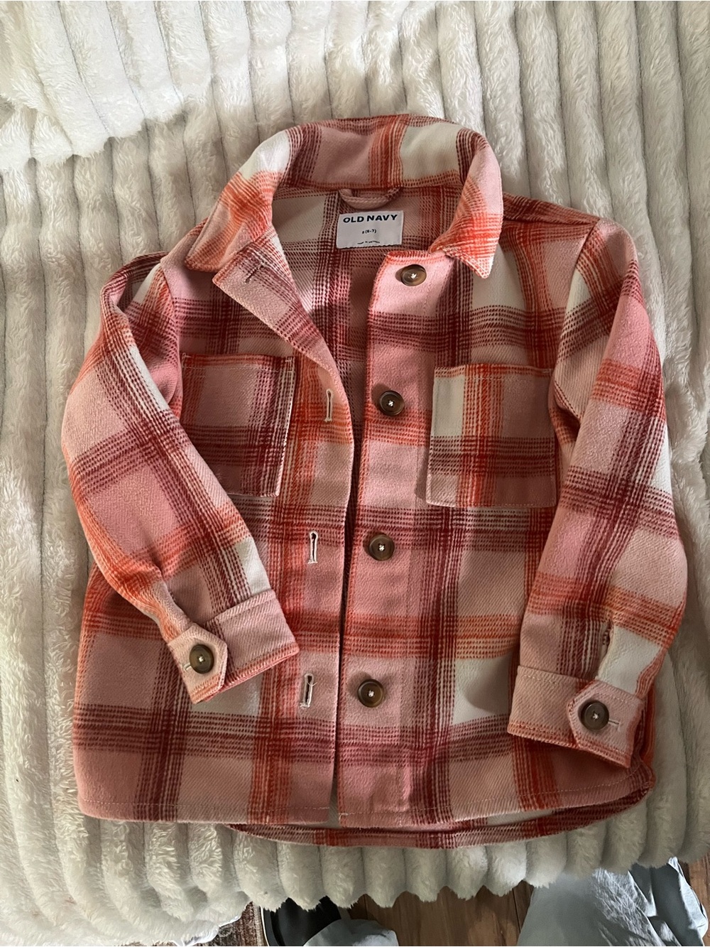 Old Navy Pink & Orange Plaid Button-Front Shirt Jacket